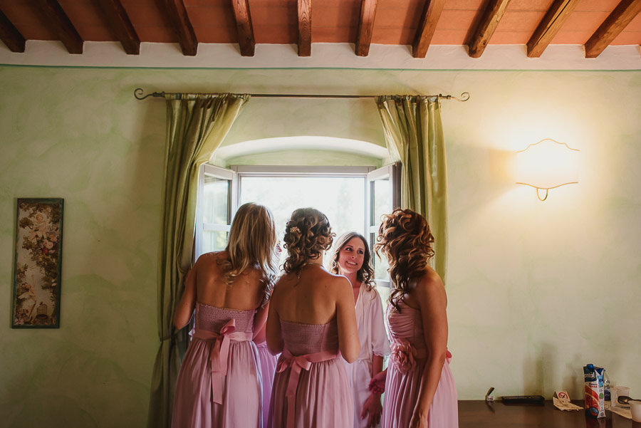 italian style outdoor wedding ceremony, Bridesmaids and maid of