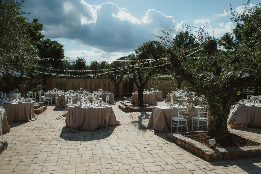 italian style outdoor wedding ceremony, flower decors and detail