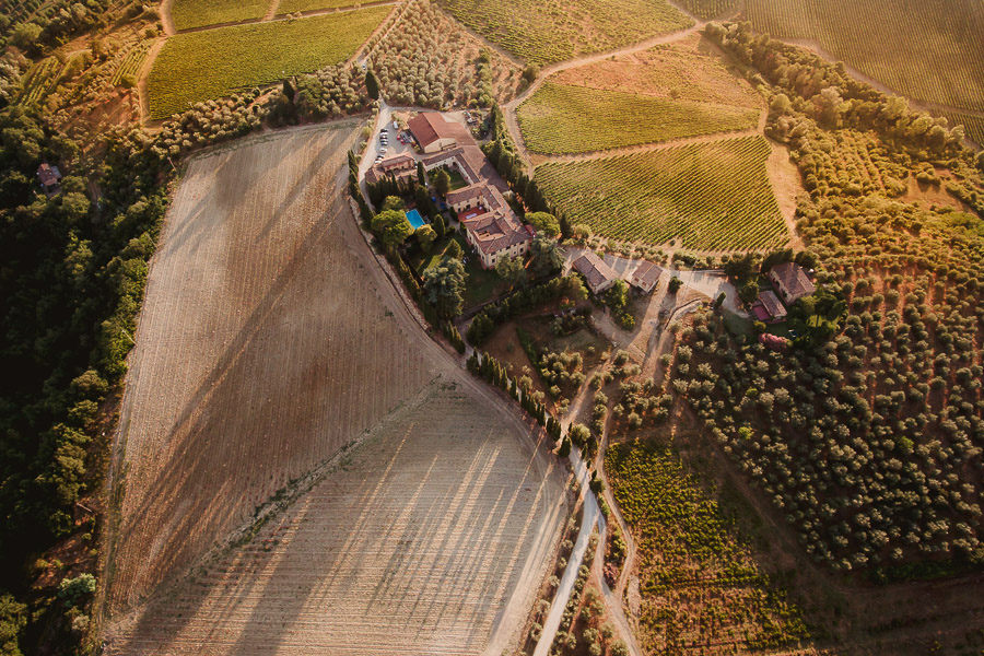 destination wedding in italy sunset tuscan landscape with drone
