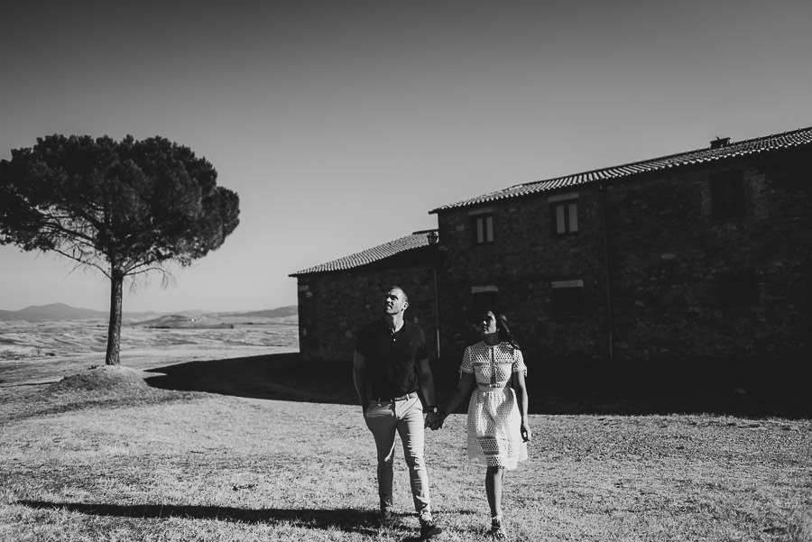 Wedding proposal inspiration walking in Tuscan Countryside