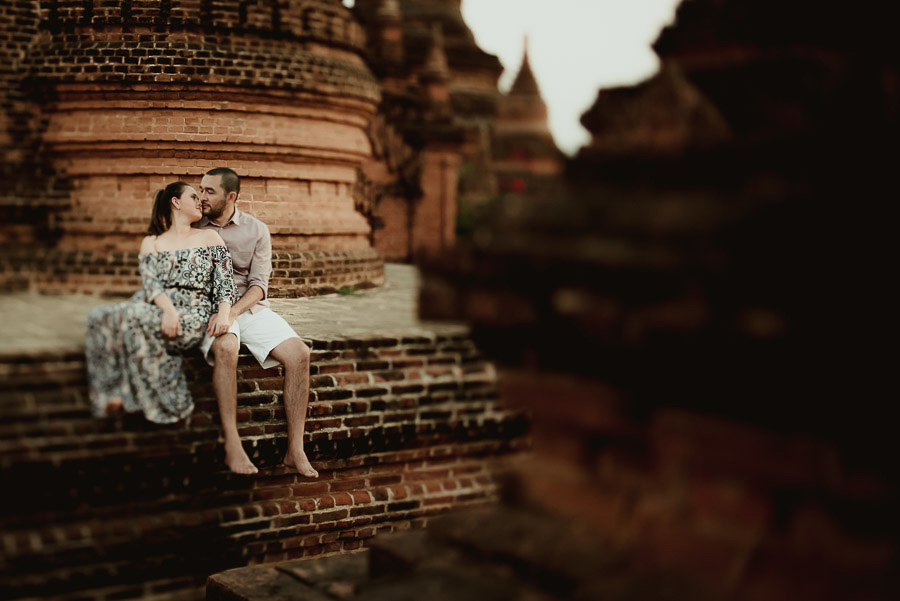 Myanmar engagement photography Bagan intimate couple portrait