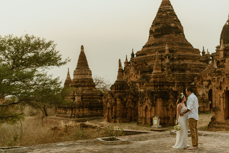 Myanmar wedding photographer Bagan Burma romantic portrait with