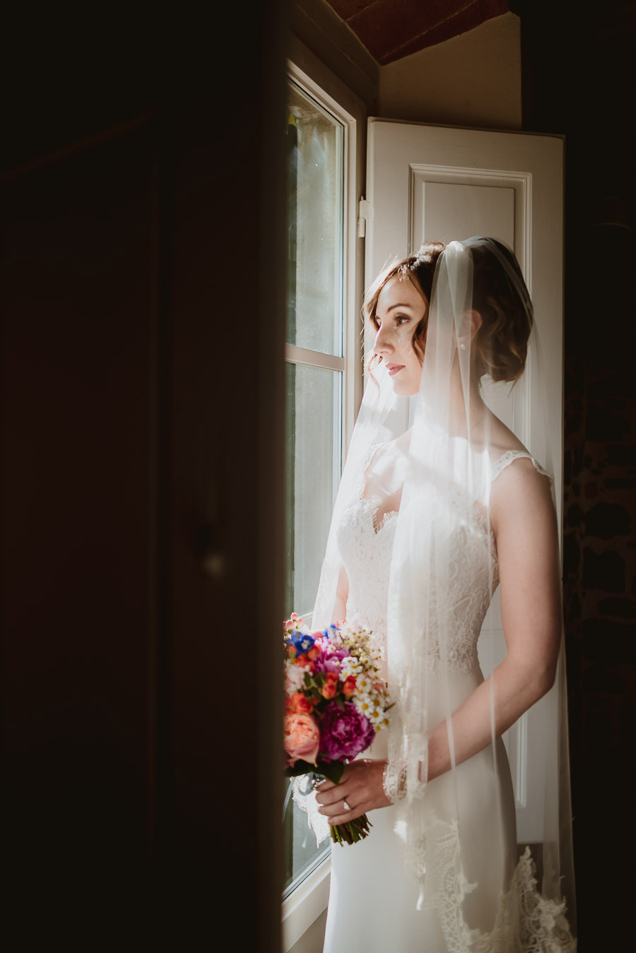 intimate wedding in Tuscan Villa bride solo portrait