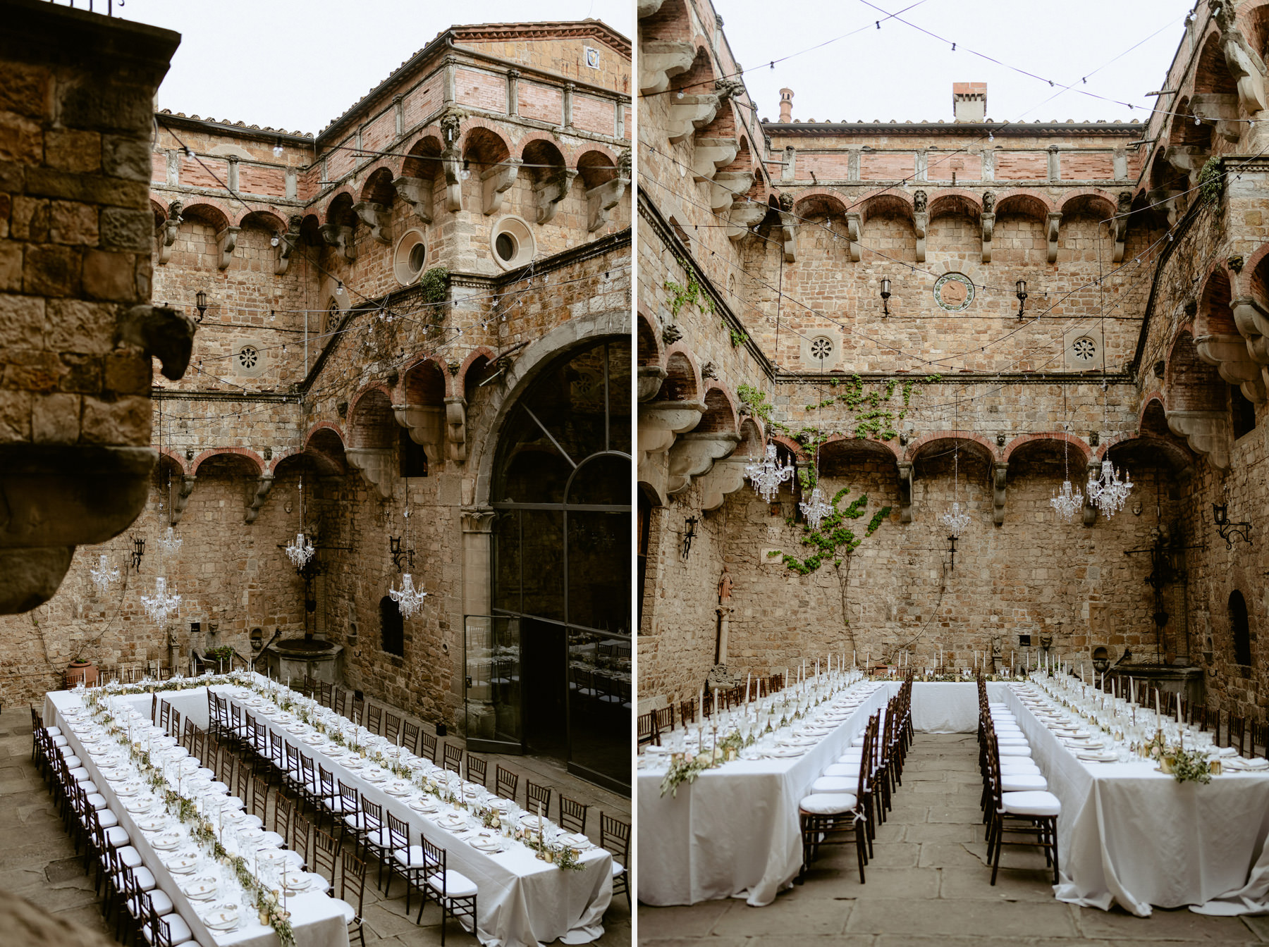 Timeless wedding in Florence Tuscany vincigliata castle table su