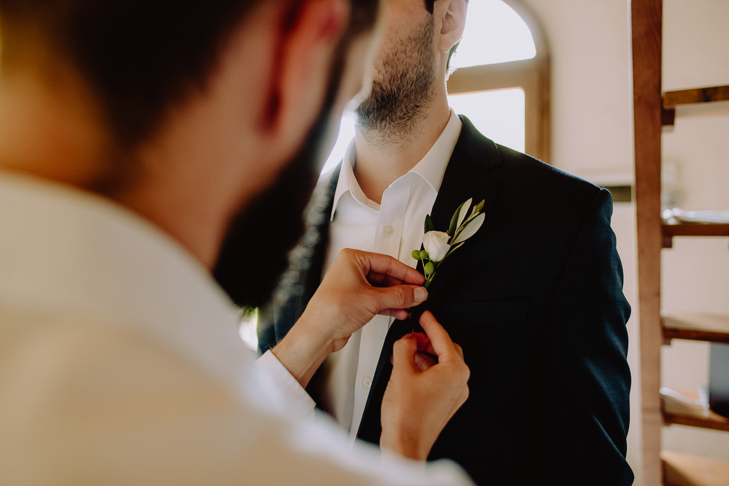 Umbria wedding photographer groom get ready with groomsman