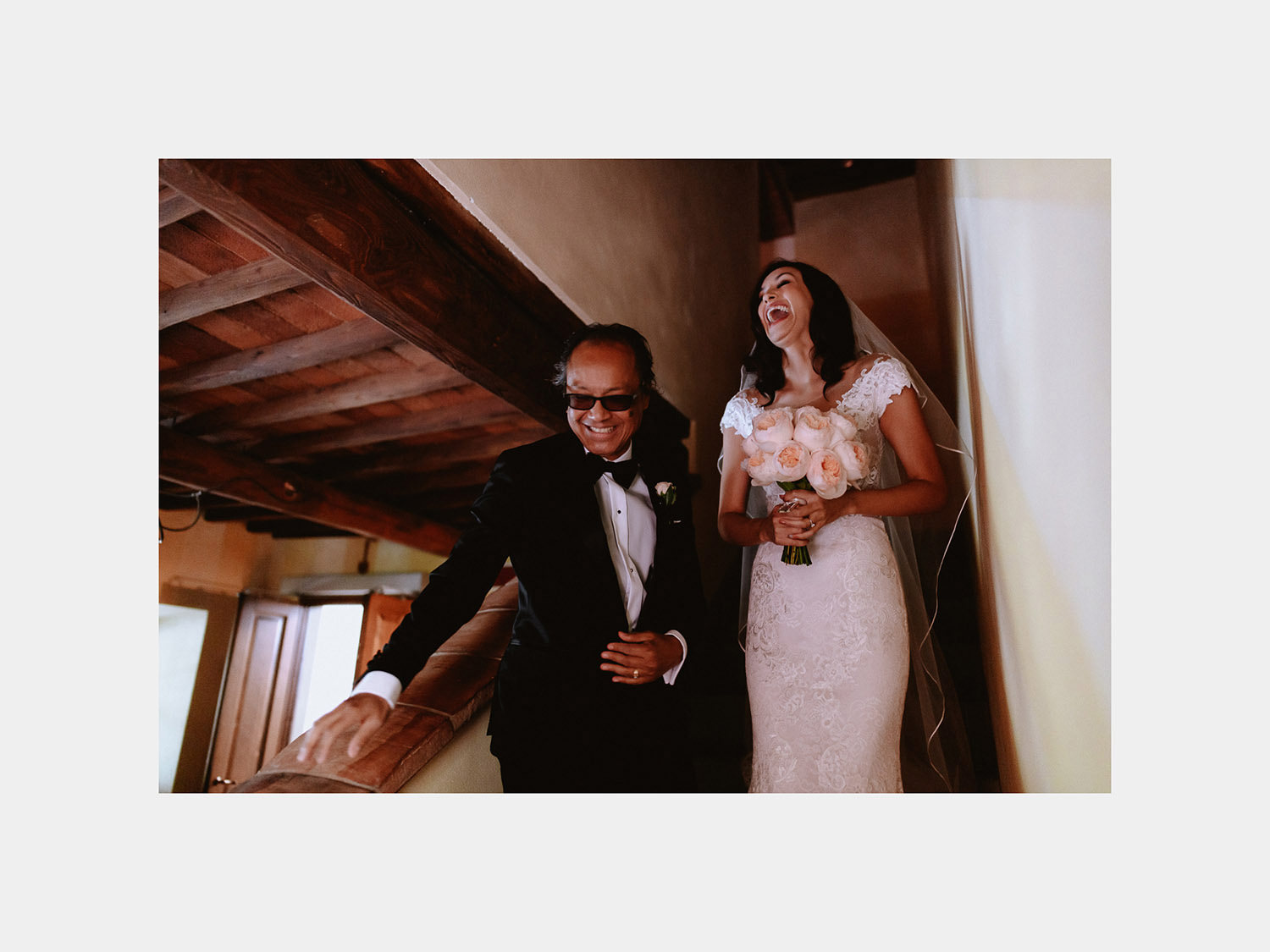 intimate wedding private villa tuscany photographer bride with father