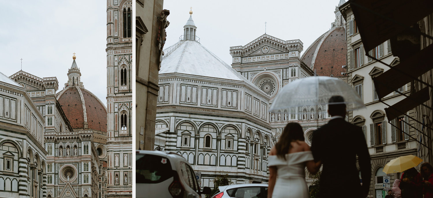 elopement photographer florence rainy portrait session downtown duomo cathedral