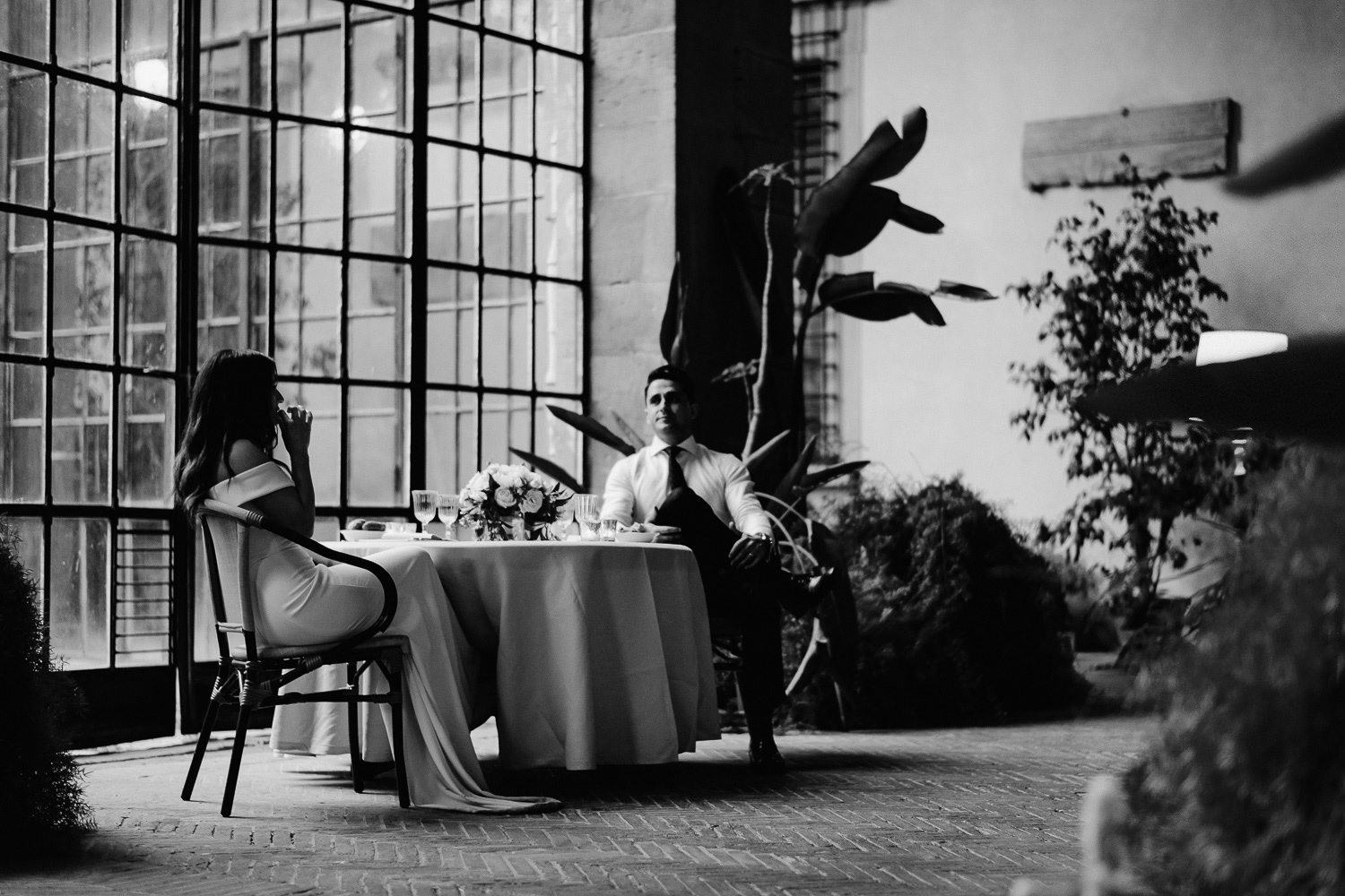 elopement photographer florence torre bellosguardo limonaia winter garden romantic dinner for two