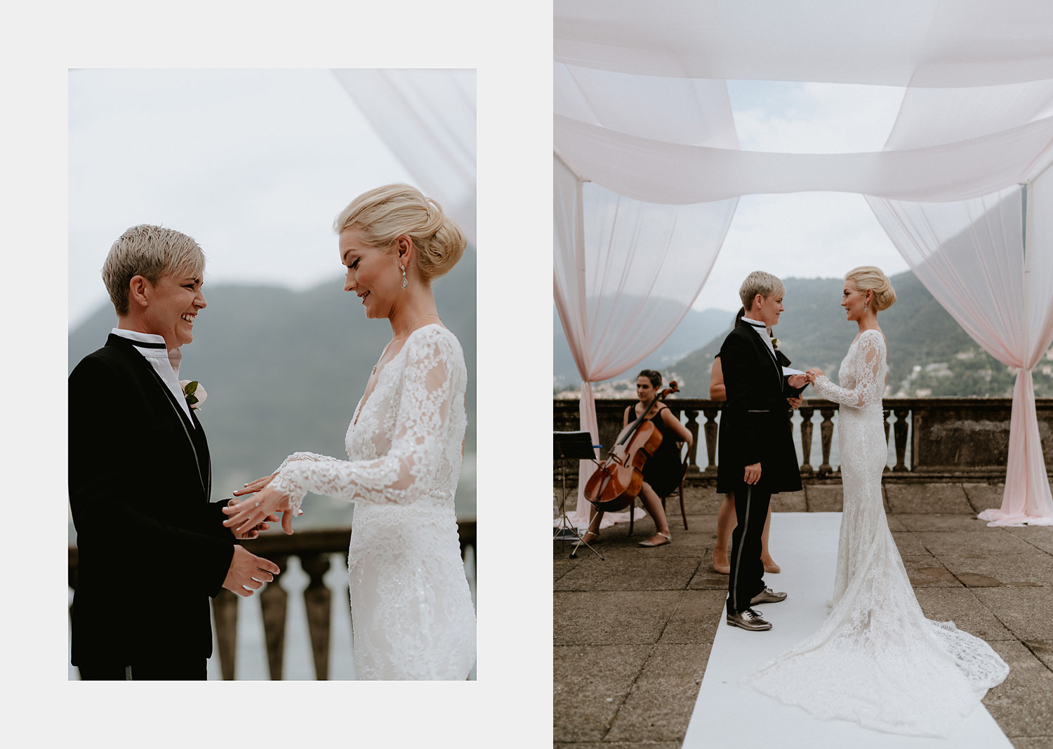 lake como wedding photographer villa pizzo bride crying ring excanges