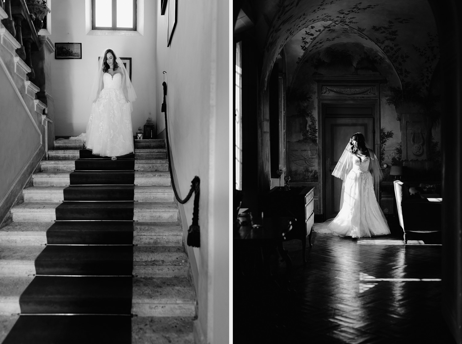 villa catignano wedding photogprapher siena bride laidback getting ready wearing wedding dress