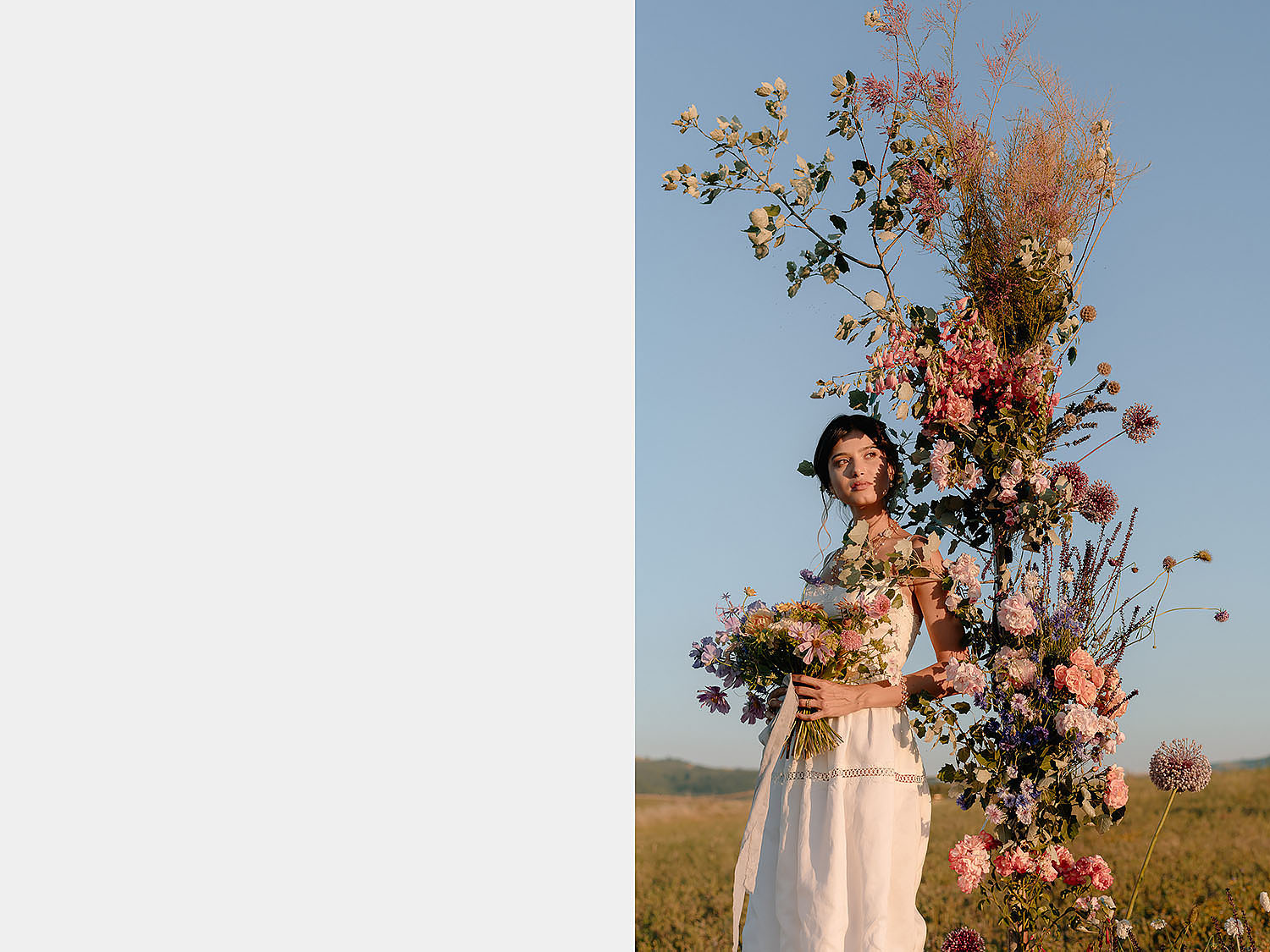 editorial intimate Wedding Inspiration Tuscan Rolling Hills bride portraiture with flower