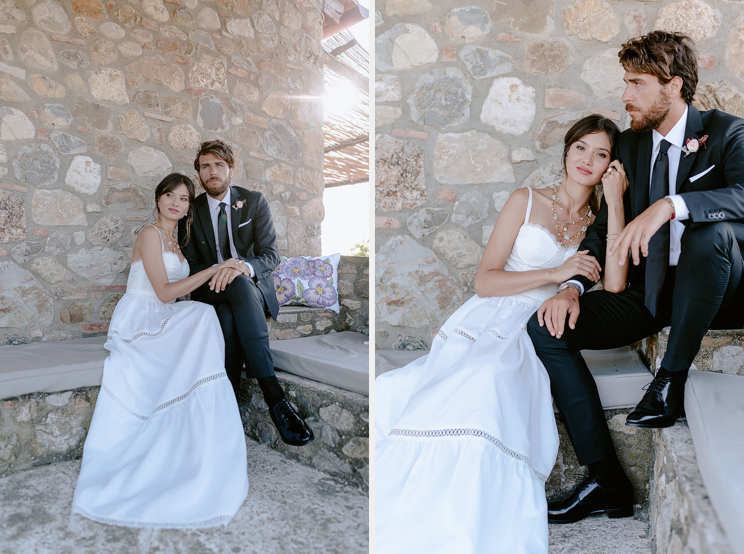 editorial intimate Wedding Inspiration Tuscan Rolling Hills bride and groom portrait in wedding dress suite