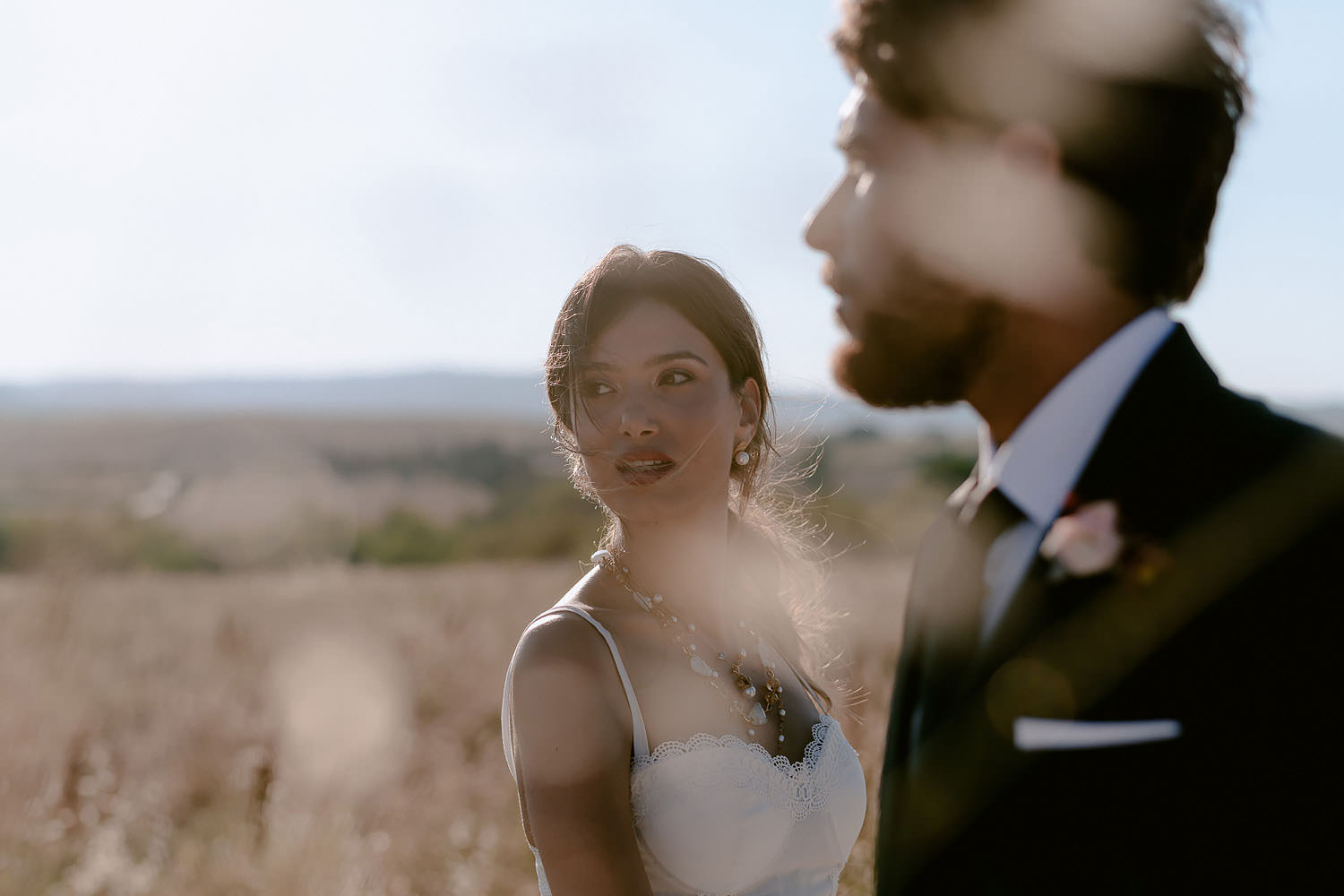 editorial intimate Wedding Inspiration Tuscan Rolling Hills bride and groom portrait sunset