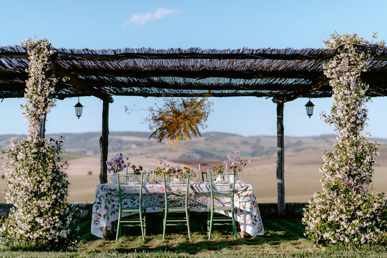 intimate Wedding Inspiration Tuscan Rolling Hills table decor puscina flowers loretta caponi event set