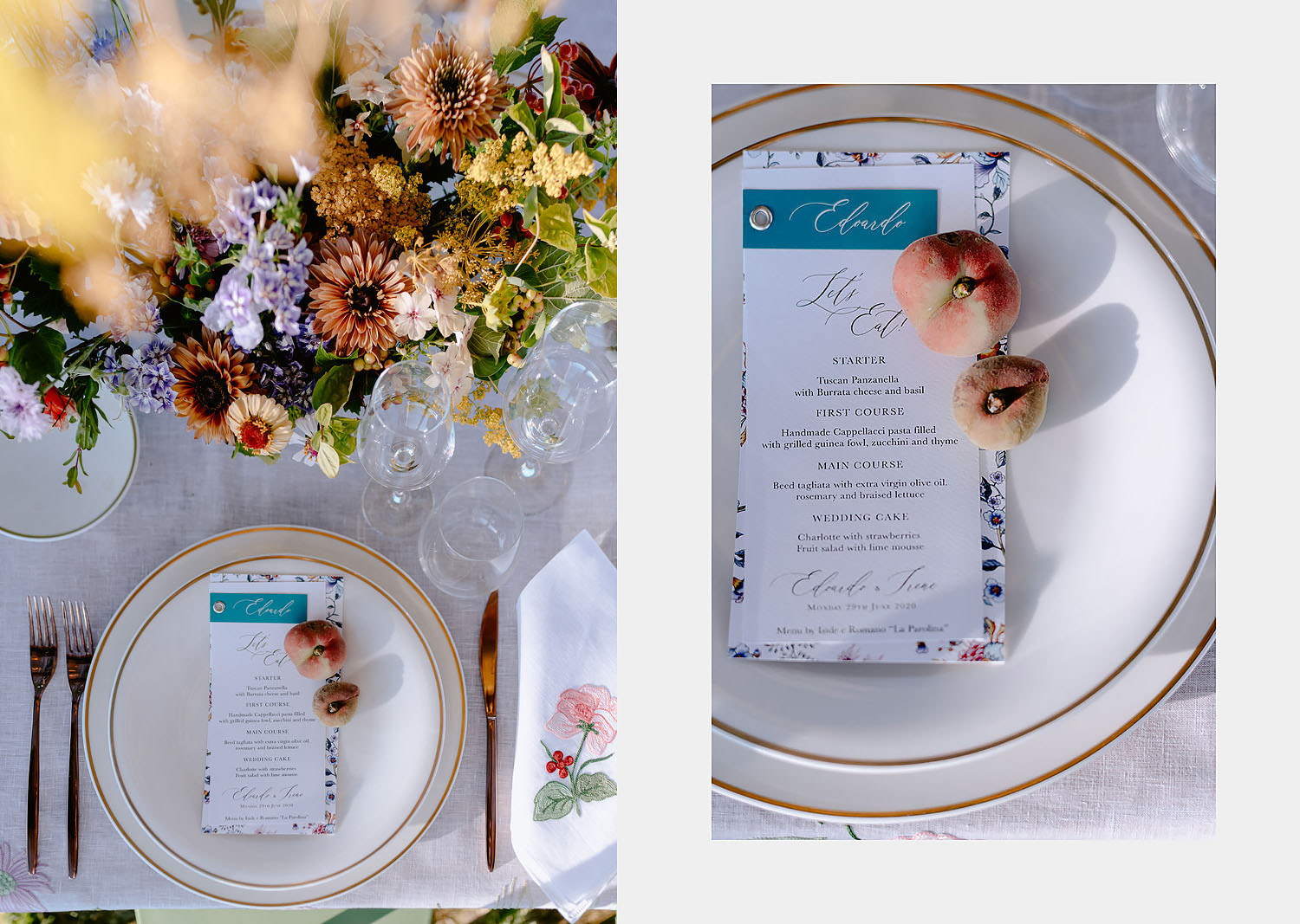 intimate Wedding Inspiration Tuscan Rolling Hills mise en place puscina flowers loretta caponi event set tuscan lab