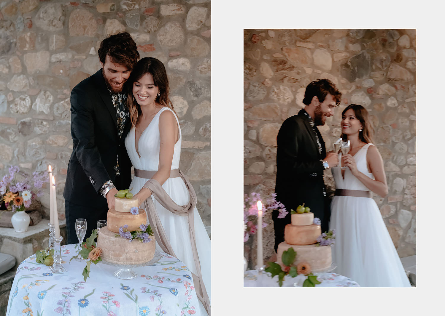 intimate Wedding Inspiration Tuscan Rolling Hills bride groom cake cutting