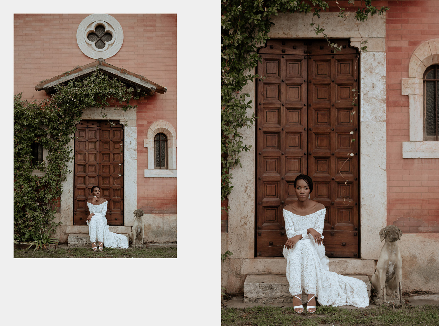 italian wedding inspiration bride portrait fron ancient wooden door