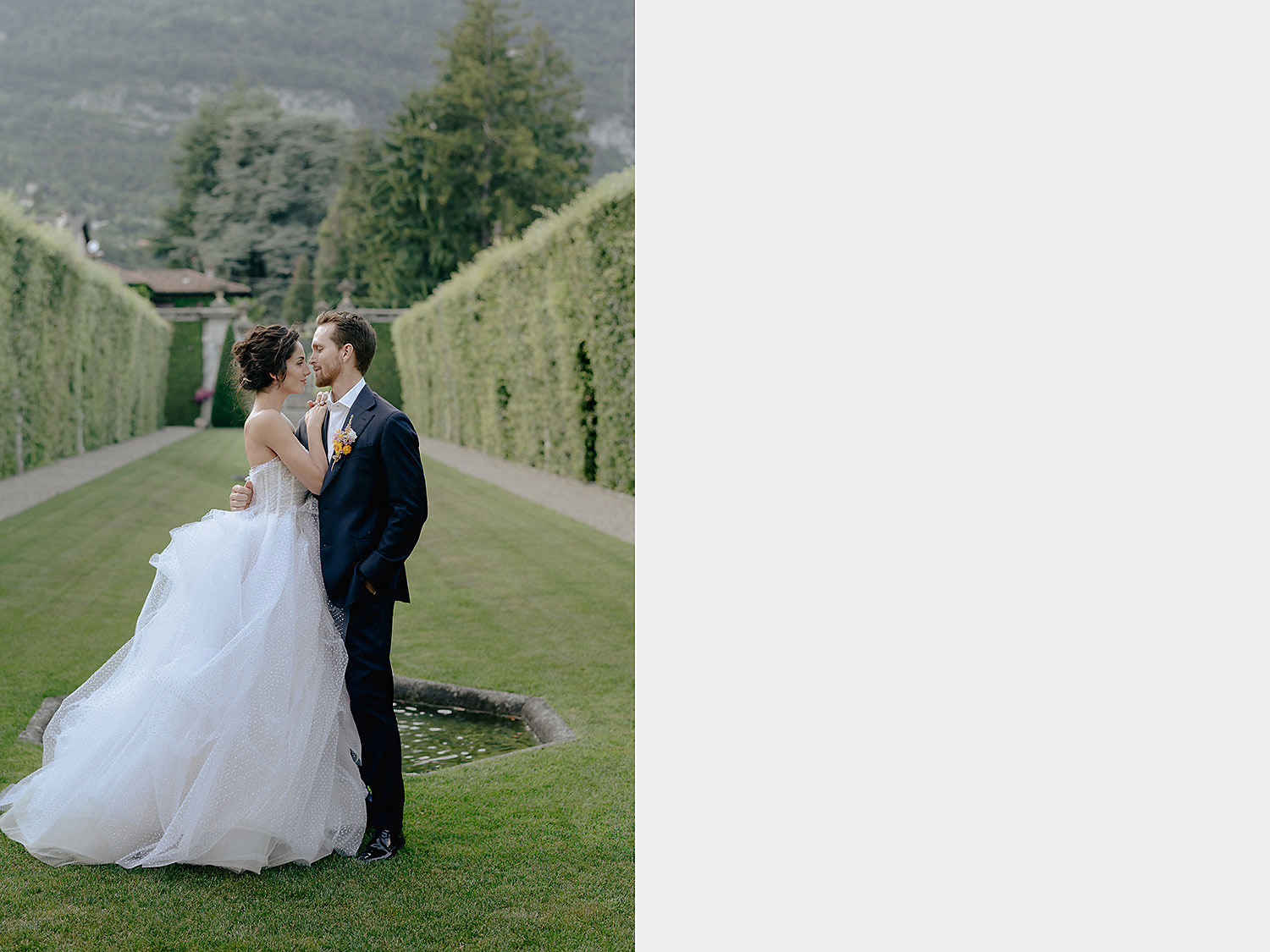 villa balbiano wedding photographer lake como bride groom first look garden