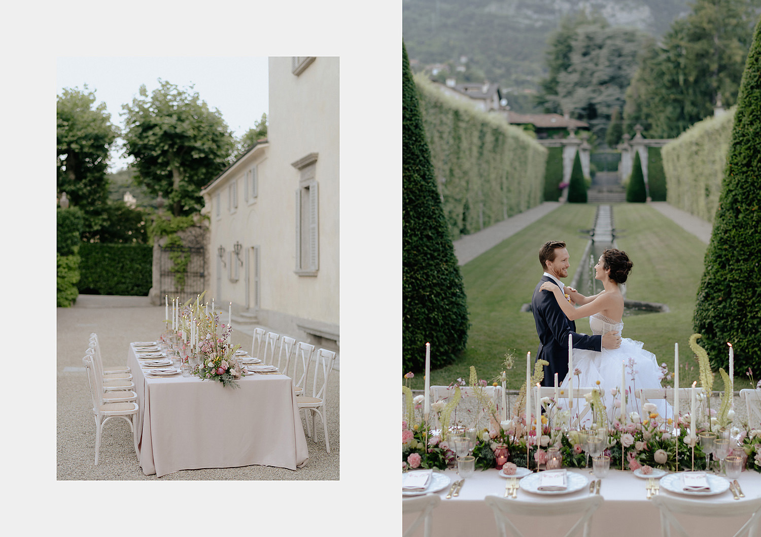 villa balbiano wedding photographer lake como modern elegant table setup decor details