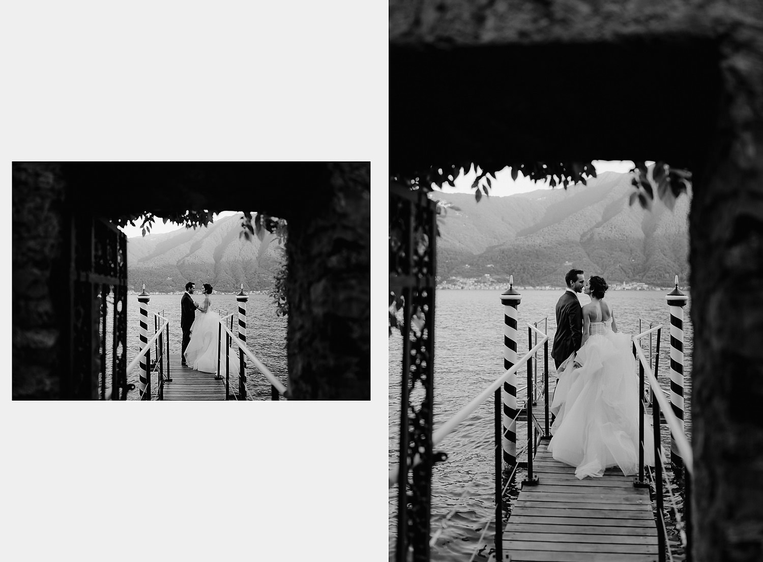villa balbiano wedding photographer lake comobride groom leaving villa boat portraiture pier