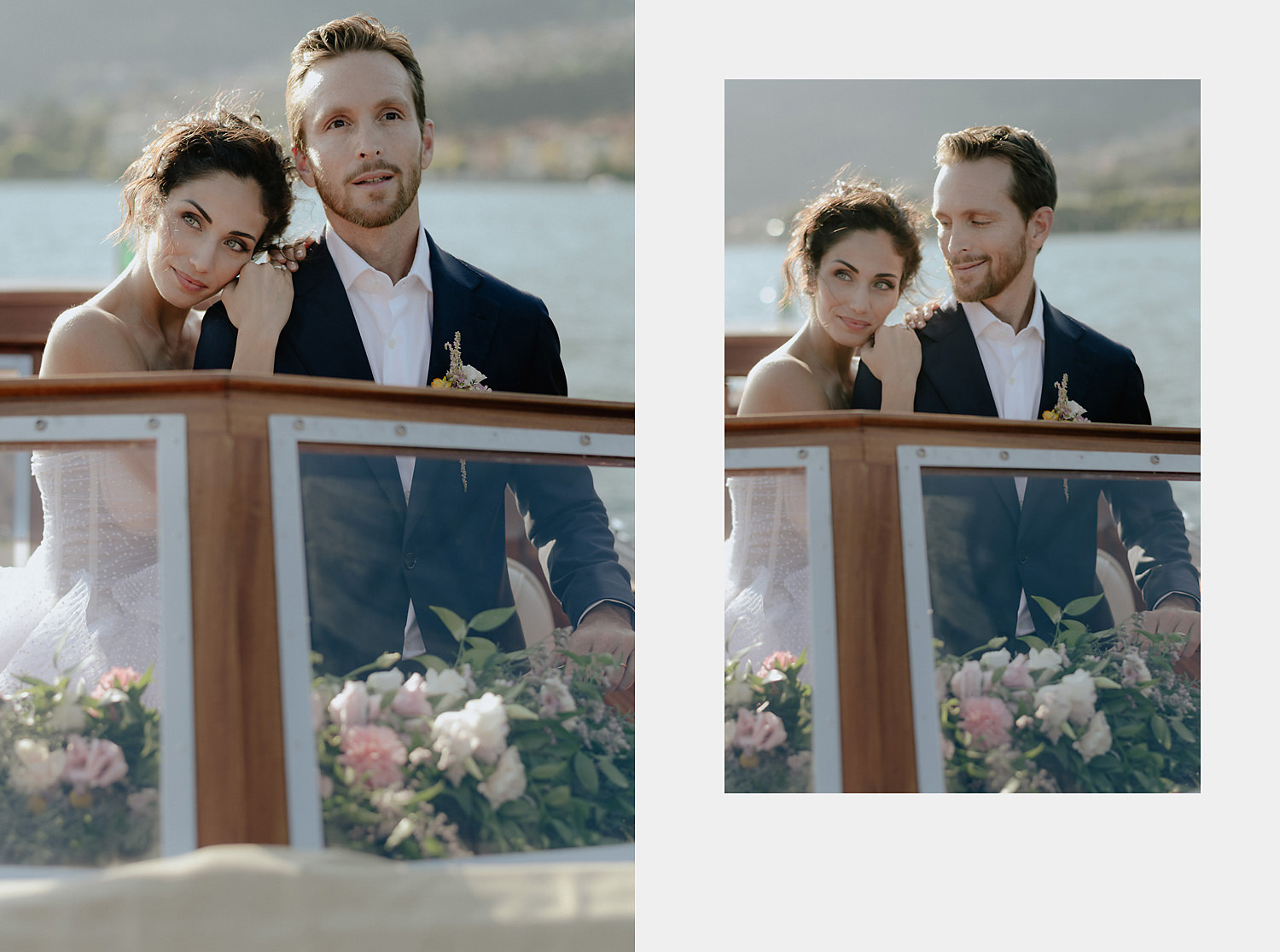 villa balbiano wedding photographer lake como bride groom boat portrait